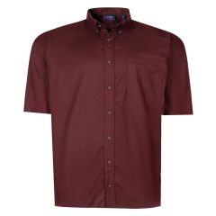 Espionage - Ensfarvet Stretch Twill Skjorte m. Korte Ærmer - Vinrød (1)