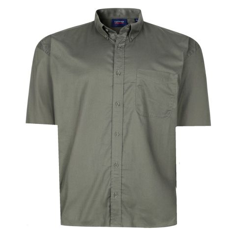 Espionage - Ensfarvet Stretch Twill Skjorte m. Korte Ærmer - Olivengrøn billede 1