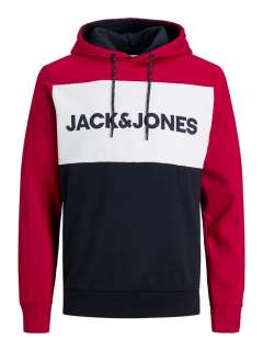 Jack & Jones - Logo Blocking Hættetrøje Rød (1)