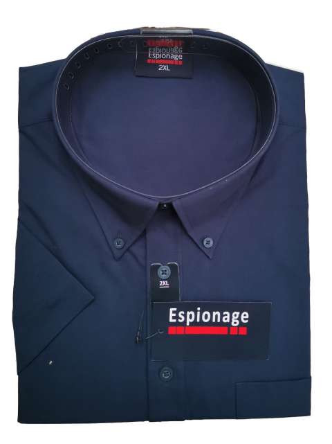 Espionage - Ensfarvet Kortærmet Skjorte Button Down Navy billede 1